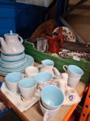 A box of mixed china of various ceramics including Royal Crown Derby and a selection of Poole
