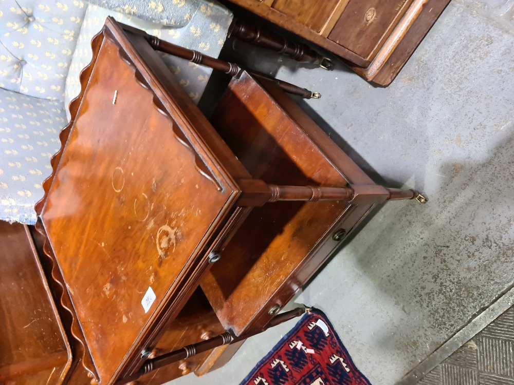 A Regency style armchair on turned legs and a reproduction two tier table having one drawer - Image 3 of 3