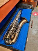 A brass Saxophone in fitted case, made in GDR
