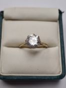 9ct yellow gold dress ring set with large cubic zirconia, marked 375, size R, approx. 3.17g