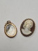 9ct yellow gold cameo brooch depicting a female marked 375, a 9ct gold oval pendant picture locket w