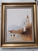 Anthony Robert Klitz; a late 1970s oil painting of Big Ben, signed, 34.5 x 44.5cms