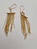 Pair of 21K yellow gold Iranian gold earrings, comprising graduating beaded drops. marked 21K, 8.54g