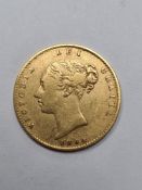 22ct yellow gold half Sovereign dated 1864, Young Victorian and shield back