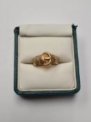Antique 18ct yellow gold buckle ring, worn allover decoration, size O, approx 5.4g