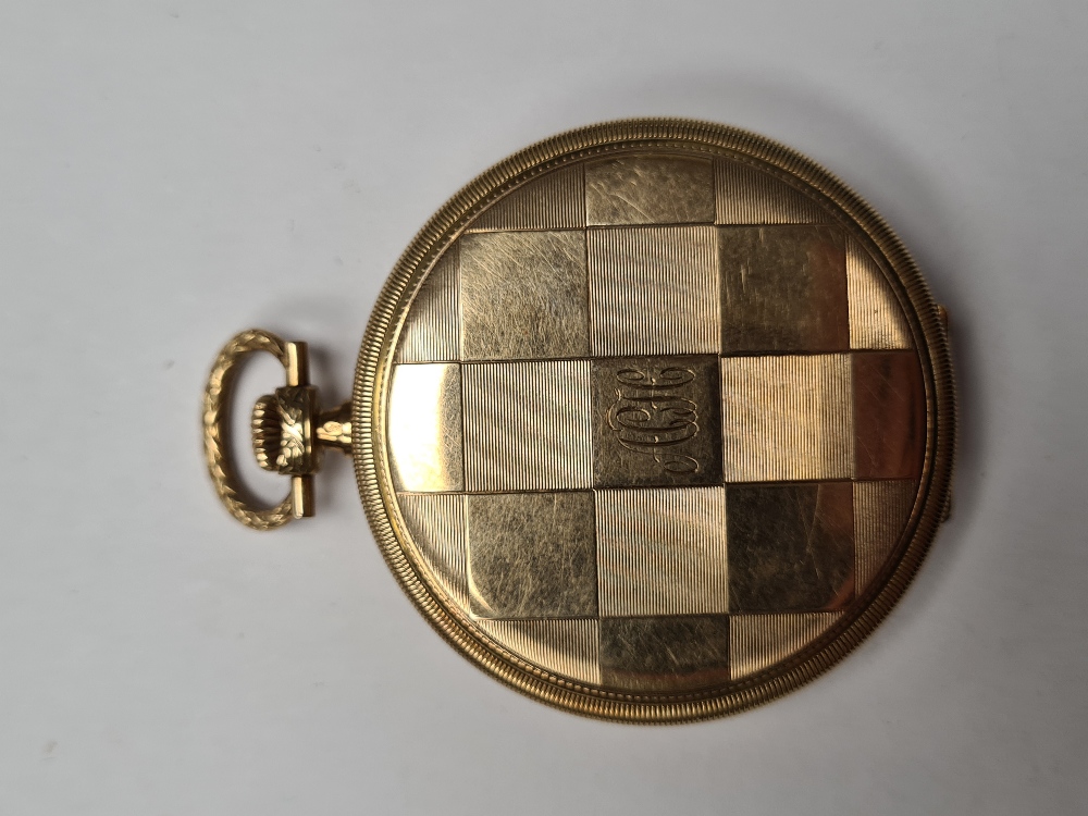 14K yellow gold cased 'Doxa' pocket watch, with golden numbered dial red outer, 24hr markers, subsid - Image 2 of 3