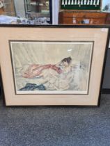 William Russell Flint; A Limited Edition framed and glazed coloured print of a reclining ballerina,