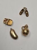4 9ct yellow gold charms to incl. bean, shoes, kettle etc , 4.42g