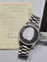 Omega; A 1980s gents Omega Speedmaster Proffessional. 'The First Watch Worn On The Moon' with black