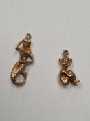 2 9ct gold charms, a Mermaid and a Pixie, 4.9g