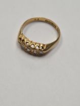 Antique 18ct yellow gold gypsy ring set with 5 graduating diamonds, 18ct, Birmingham, size P