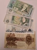 Quantity of vintage British Bank notes George V £1 note, Guernsey, Scotland £1 and 10 shilling notes