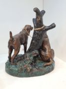 After Grace Mott Johnson - Hunting Dogs, a bronze sculpture, circa 1920s, cold painted, signed,