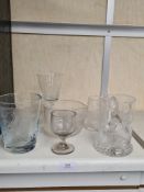 Two engraved Coronation tankards, 1937 and 1953, a Victorian finger bowl and other glassware
