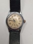 Vintage gents Sutter Winterthur watch with numbered dial and subsidary seconds dial, on black leathe