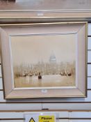 Anthony Robert Klitz; a late 1970s oil painting of St Pauls Cathedral from the River Thames, signed