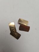 Pair 9ct yellow gold rectangular cufflinks, with machined decoration, marked 375, Birmingham, approx