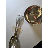 A pair of Georgian silver serving spoons by James Beebe London 1829. Also with a silver bowl having