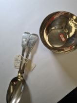A pair of Georgian silver serving spoons by James Beebe London 1829. Also with a silver bowl having