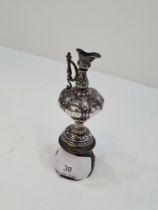A William Hutton and Sons novelty miniature ewer on a turned wooden base, hallmarked Birmingham, how