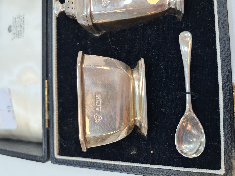 A cased cruet set by Garrad and Co. Ltd, in the matching case, Birmingham 1958, with miscellaneous s - Image 6 of 8