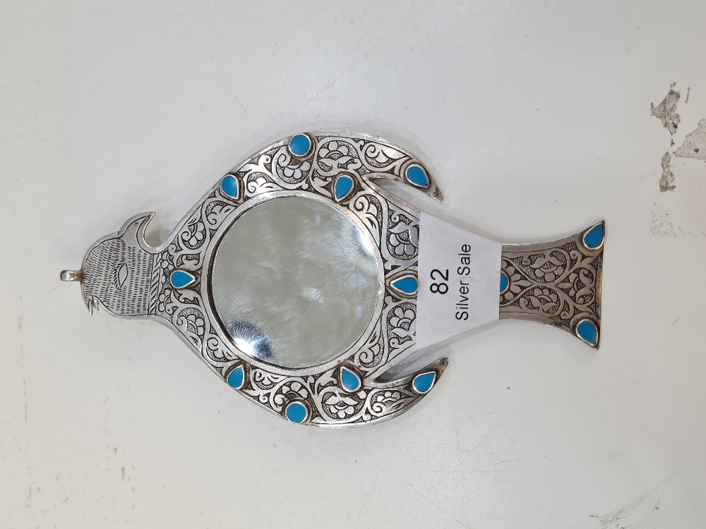 A beautiful white metal and blue stone details mirror/pendant in the form of a bird. A very ornate p - Image 3 of 3