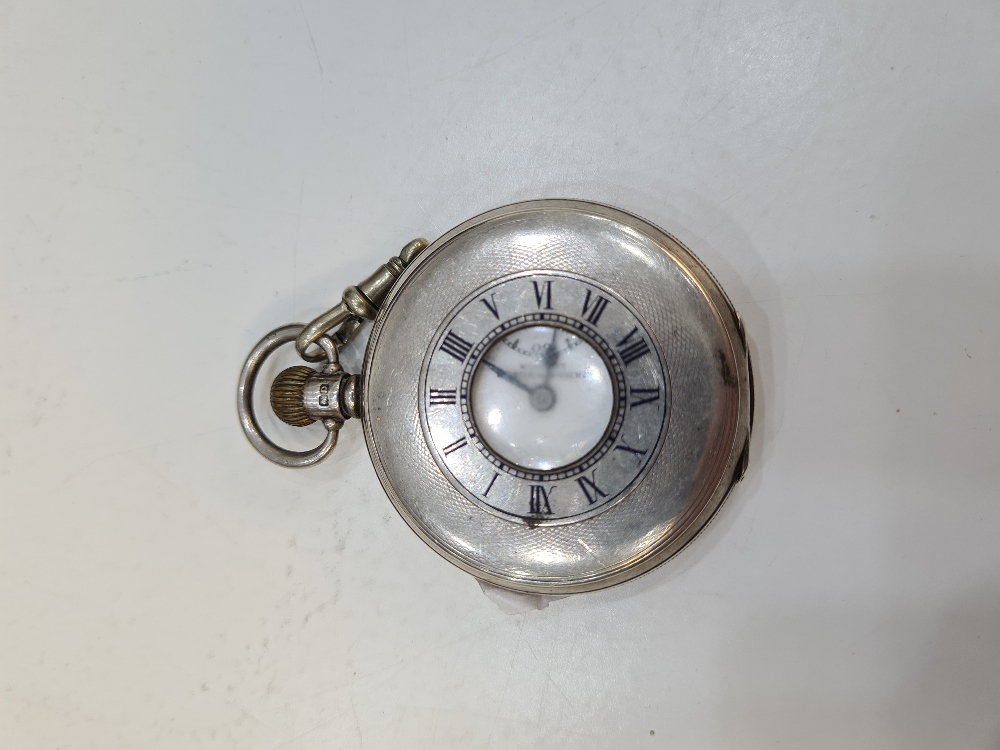 A silver half hunter pocket watch by Aaron Lufkin Dennison. The back having central vacant cartouche - Image 9 of 12