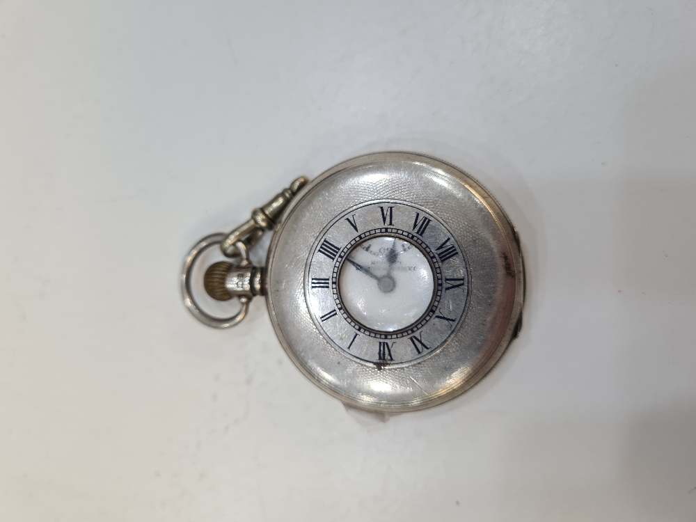 A silver half hunter pocket watch by Aaron Lufkin Dennison. The back having central vacant cartouche - Image 2 of 12