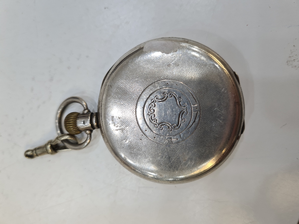 A silver half hunter pocket watch by Aaron Lufkin Dennison. The back having central vacant cartouche - Image 10 of 12
