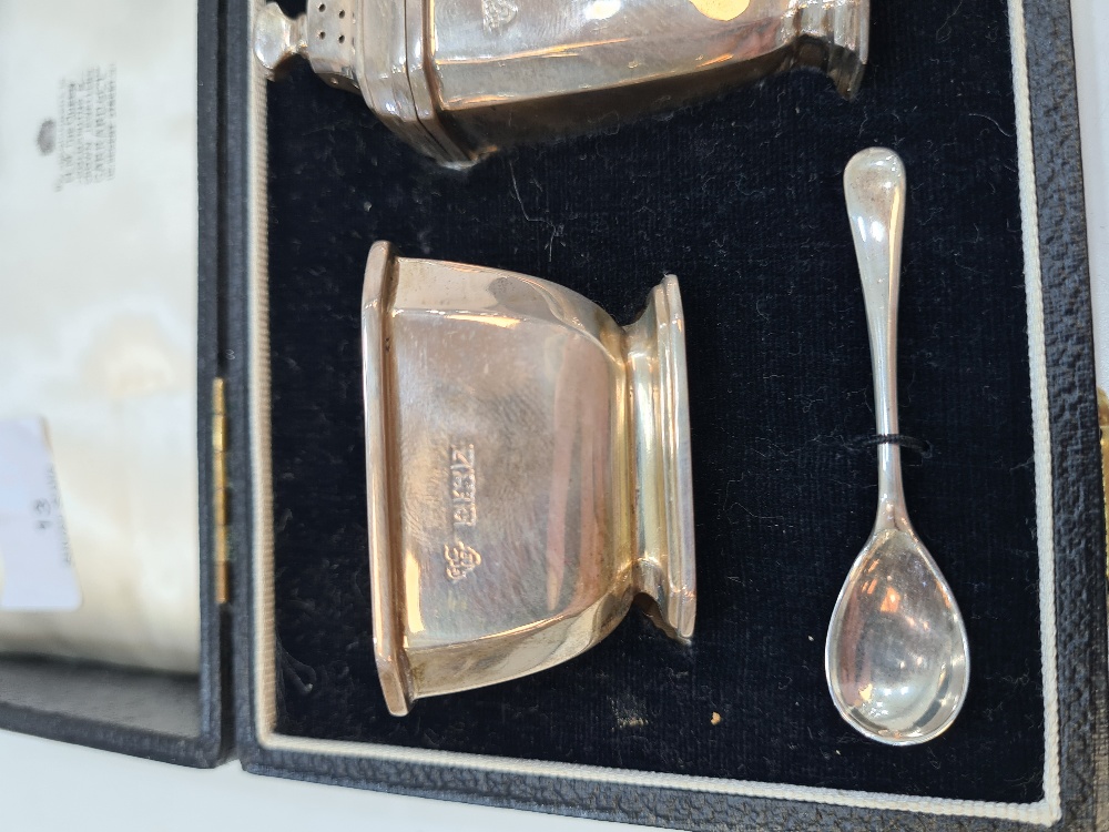 A cased cruet set by Garrad and Co. Ltd, in the matching case, Birmingham 1958, with miscellaneous s - Image 2 of 8