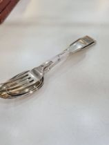 A strong lot of old silver flatware, consisting of four items: a dessert spoon by William Chawner, L