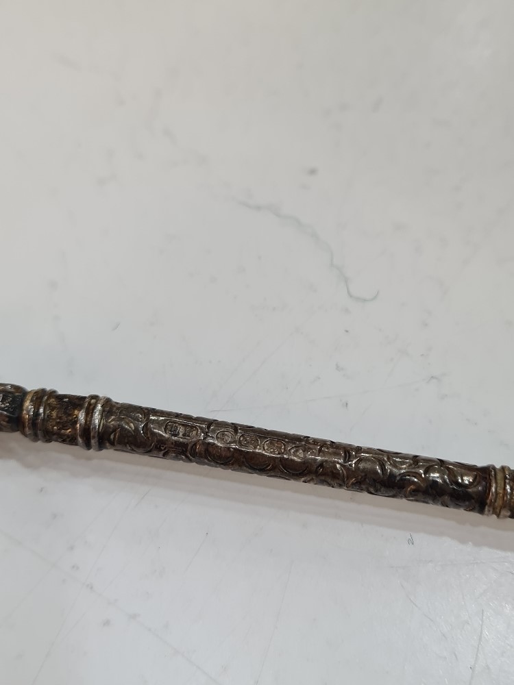 A Victorian silver spoon having ornate handle terminating with a figure on the finial. Engraved and - Image 3 of 6