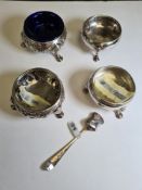 A selection of Silver Georgian Salts, comprising a pair of Silver 1738, Edward Wood, having decorati