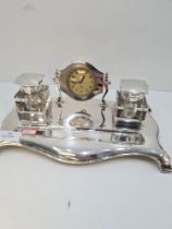 A George V silver desk stand hallmarked Birmingham 1928, Robert Pringle and Sons. Having two silver