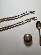 Two heavy sterling chain bracelets marked 'Italy' '925'. 6.05ozt approx. Also with a silver spoon, a