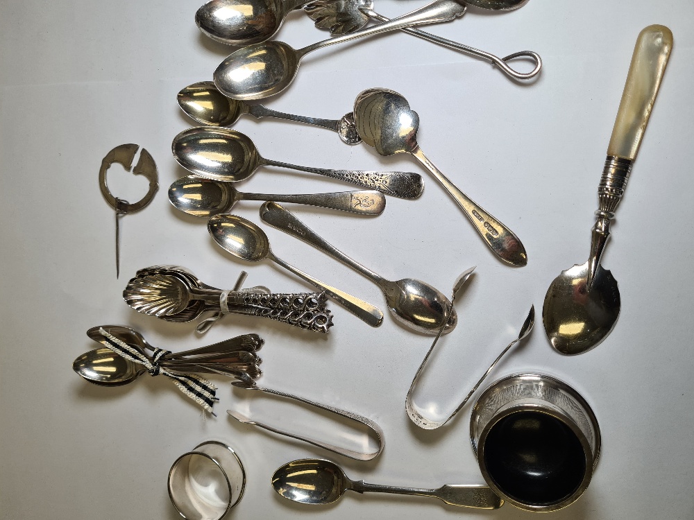 A mixed Lot of silver to include a set of six silver teaspoons, a set of five with pierced decorativ