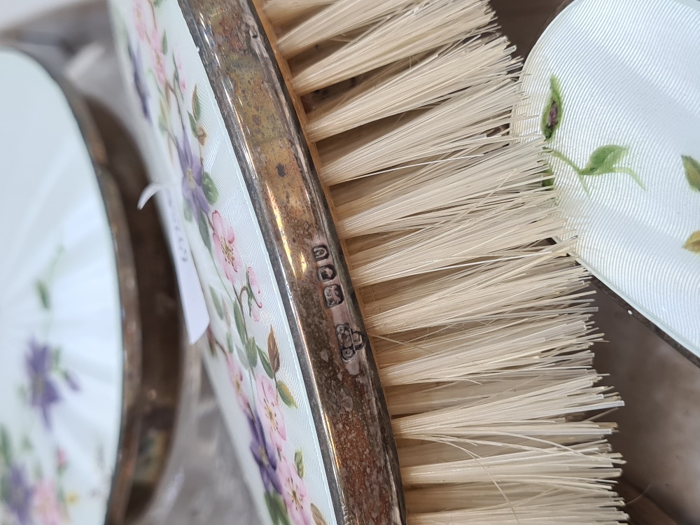 Garrard and Co Ltd., a stunning silver and enamel dressing table set consisting of brushes, a mirror - Image 5 of 5