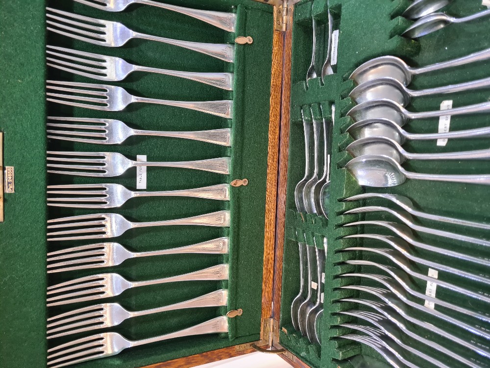 Two drawer oak cutlery cabinet, with raised lid and wing foot, fitted for 81 pieces silver flatware, - Image 14 of 16