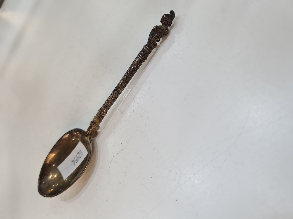 A Victorian silver spoon having ornate handle terminating with a figure on the finial. Engraved and - Image 5 of 6