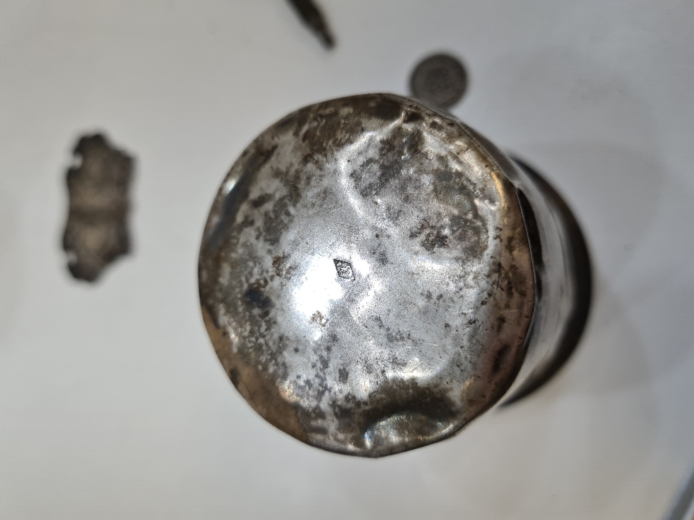 White metal cups with various marks on the bases, a silver decanter label and a silver cup by Philip - Image 7 of 8