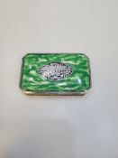A fantastic Austrian green enamelled trinket box with central decorative cartouche. White metal lid