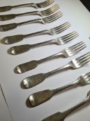 A heavy set of nine Georgian silver forks by Richard Poulden, London 1924. 21.32ozt approx. Conditio