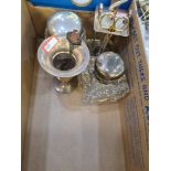 Two silver topped inkwells having cut glass details, one by Army and Navy Cooperative Society Ltd.,