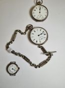 A silver pocket watch marked 925, with the import mark. With another silver Birmingham pocket watch