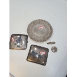 Two white metal Niello cigarette cases having decorative scenes, one having gold colour interior. Ni