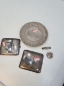 Two white metal Niello cigarette cases having decorative scenes, one having gold colour interior. Ni