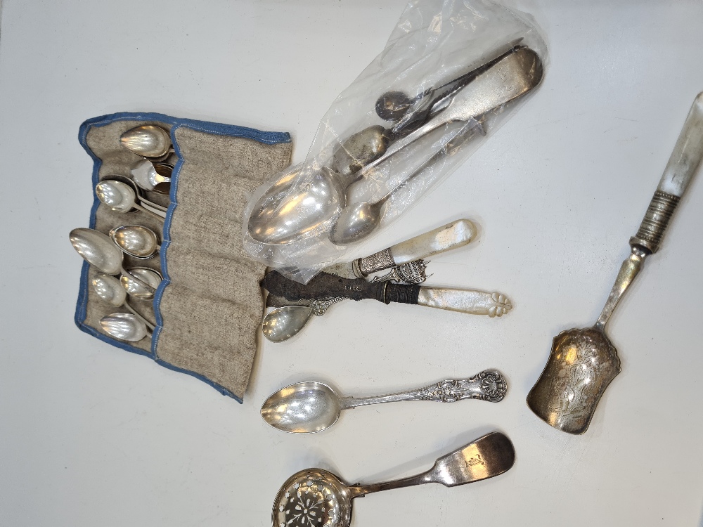 A William Bateman II Georgian silver dessert spoon, London 1835. Also with a pair of silver teaspoon