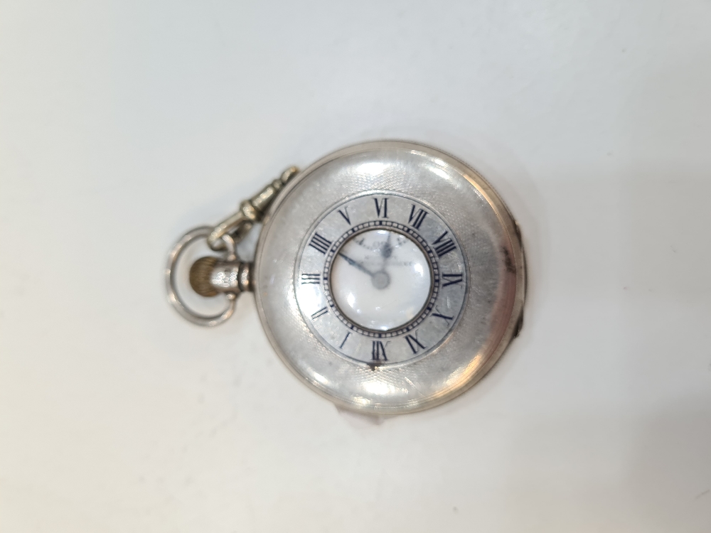 A silver half hunter pocket watch by Aaron Lufkin Dennison. The back having central vacant cartouche - Image 7 of 12