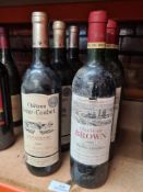 3 bottles of Chateau Belair Coubet Cotes de Bourg 2005 and three bottles of Chateau Brown Pessac-Leo