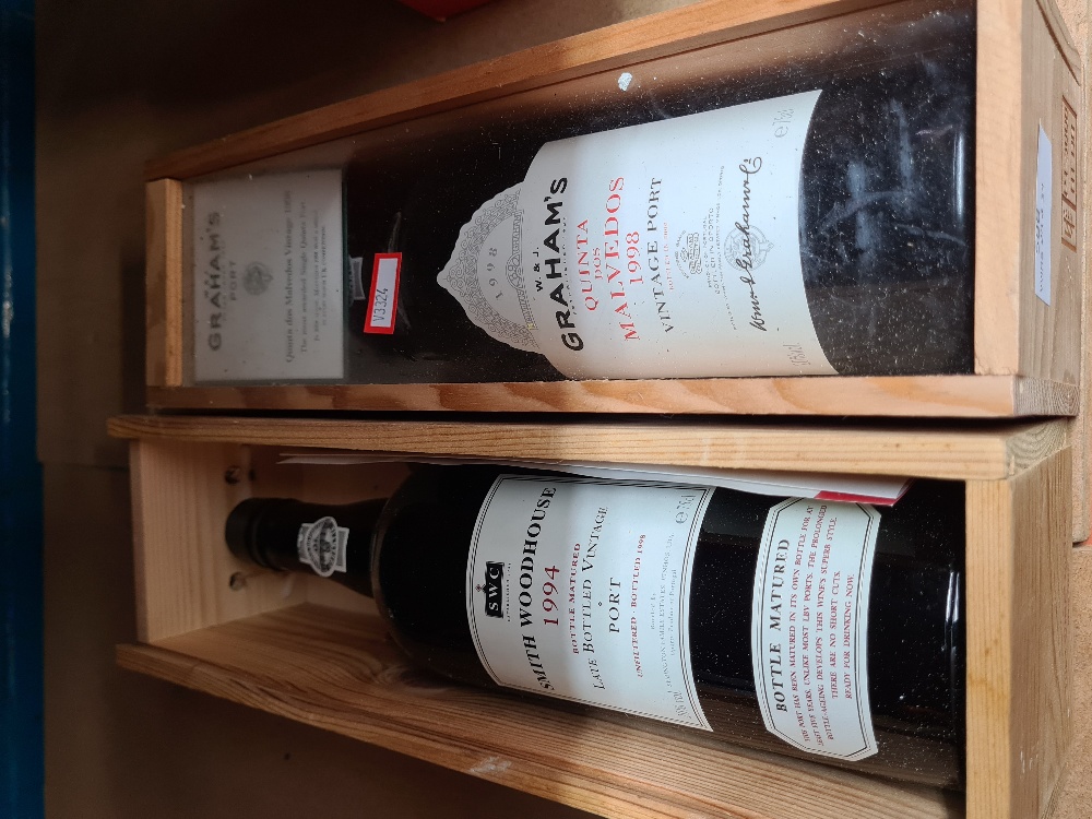 A bottle of Grahams Vintage Port, 1998 in wooden case and one other bottle of Smith Woodhouse Vintag